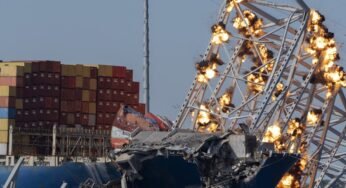 Collapsed Baltimore bridge is demolished as explosives clear steel section from Dali